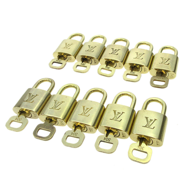 LOUIS VUITTON Padlock & Key Bag Accessories Charm 10 Piece Set Gold 72523