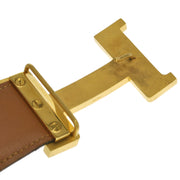 HERMES H Buckle Vintage Belt Crocodile Porosus Black Gold France K07976i