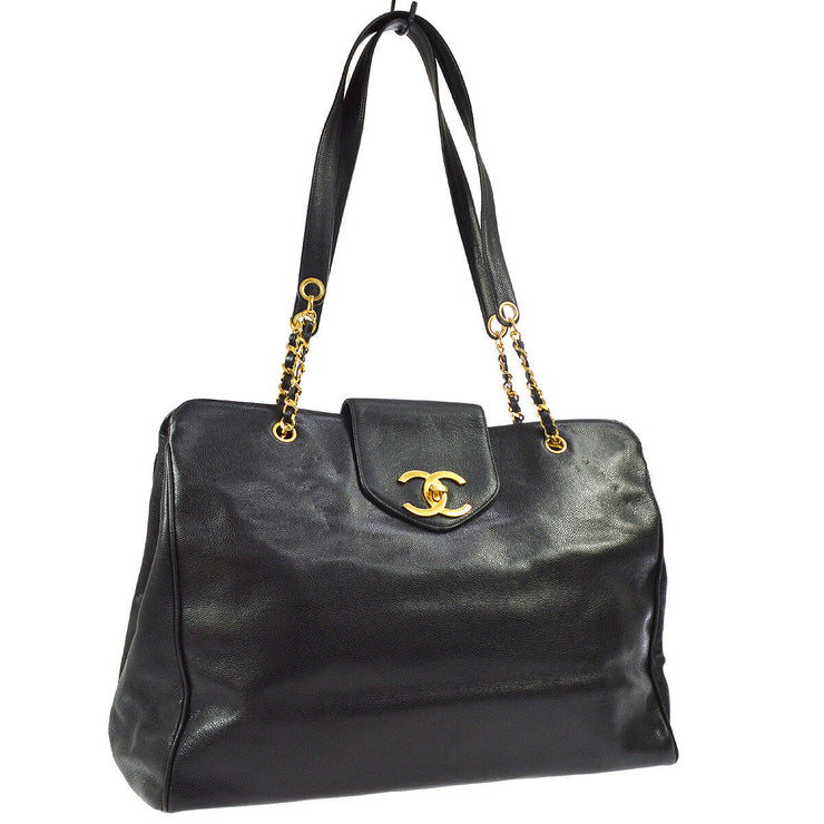 CHANEL Supermodel Jumbo CC Chain Shoulder Bag Black Caviar GHW AK37942h