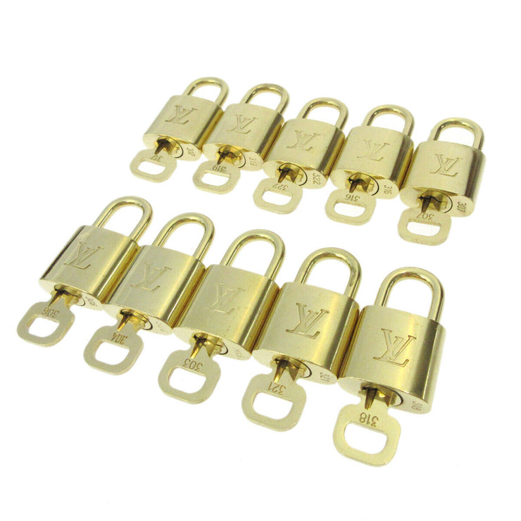 LOUIS VUITTON Padlock & Key Bag Accessories Charm 10 Piece Set Gold 91167
