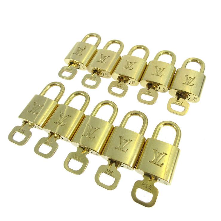 LOUIS VUITTON Padlock & Key Bag Accessories Charm 10 Piece Set Gold 10993