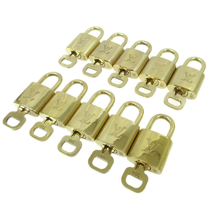 LOUIS VUITTON Padlock & Key Bag Accessories Charm 10 Piece Set Gold 62426