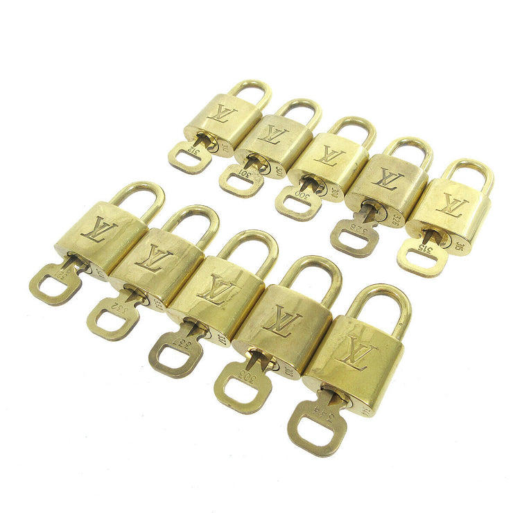 LOUIS VUITTON Padlock & Key Bag Accessories Charm 10 Piece Set Gold 72662