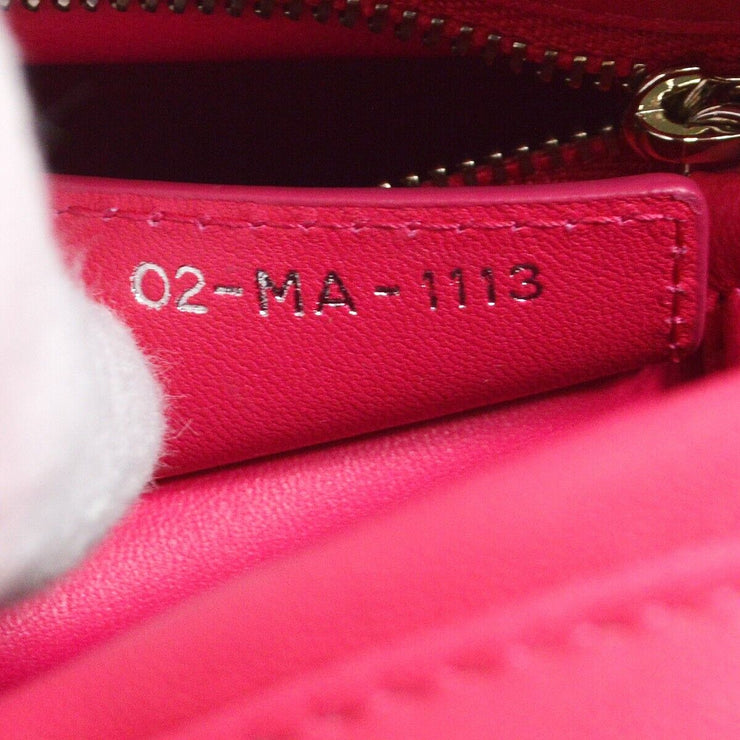 Christian Dior Lady Dior Hand Bag Purse Beige Pink Straw Wool 02-MA-1113 94782