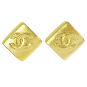 CHANEL CC Logos Rhombus Motif Earrings Gold-Tone Clip-On 96P Accessories 03354