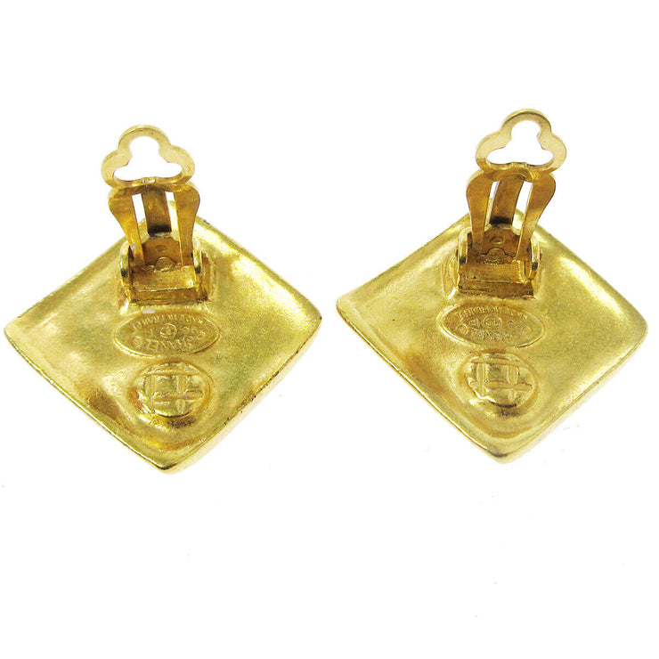 CHANEL CC Logos Rhombus Motif Earrings Gold-Tone Clip-On 96P Accessories 03354