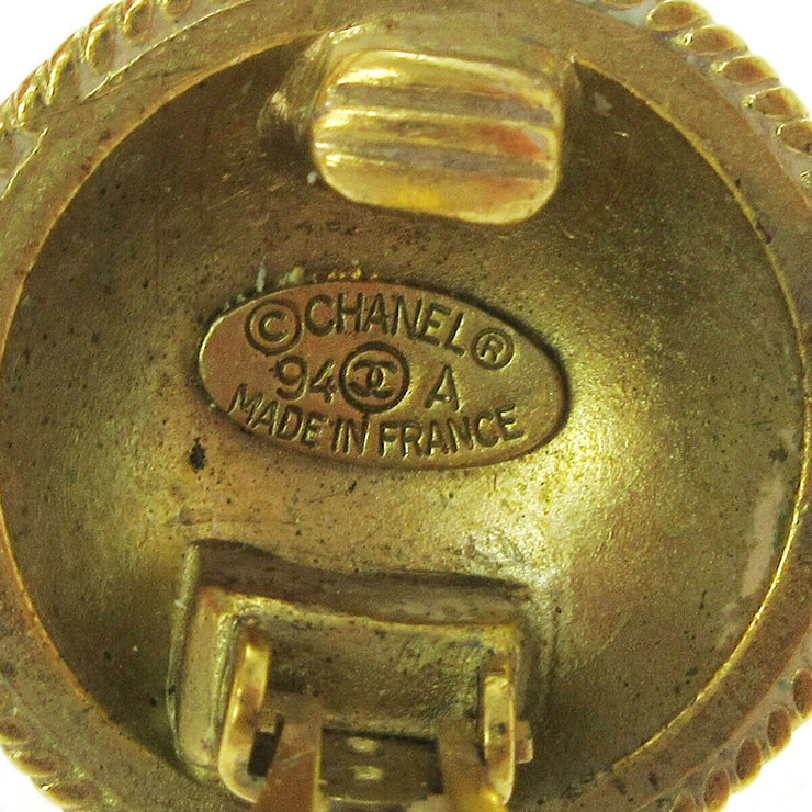 CHANEL CC Logos Button Motif Earrings Gold-Tone Clip-On 94A Accessories AK38340h
