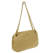 CHANEL V-Stitch Double Chain Clasp Shoulder Bag Beige 1825492 AK34137i