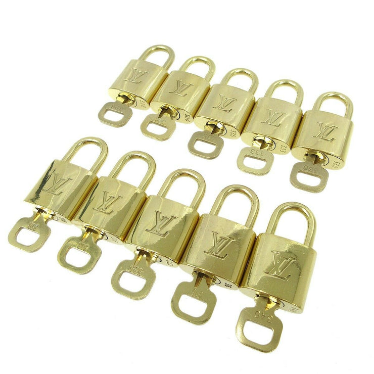 LOUIS VUITTON Padlock & Key Bag Accessories Charm 10 Piece Set Gold 62892