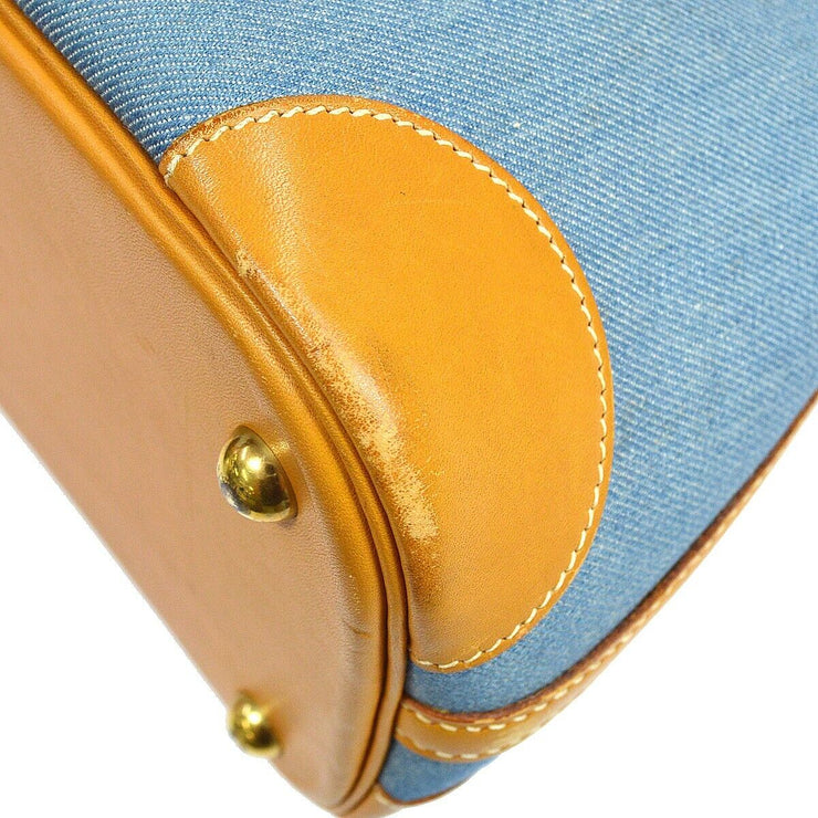 HERMES BOLIDE 35 Hand Bag 2way Gold Blue Denim Vache Leather 82969