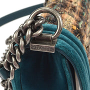 Boy Chanel Double Chain Shoulder Bag Blue Tweed Velvet 18256805 88089