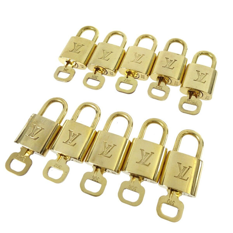 LOUIS VUITTON Padlock & Key Bag Accessories Charm 10 Piece Set Gold 50806