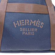 HERMES Sac De Pansage Groom 2way Handbag C FM 010 PM Navy Brown Toile H 06129