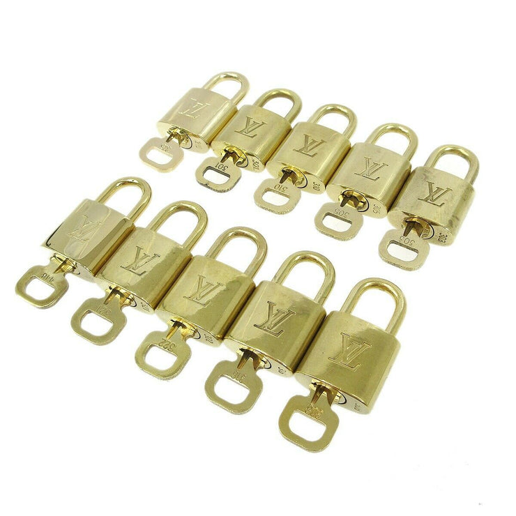 LOUIS VUITTON Padlock & Key Bag Accessories Charm 10 Piece Set Gold 83874