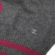 CHANEL #S CC Logos Round Neck Long Sleeves Knit Tops Gray Purple 02383
