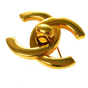 CHANEL Vintage CC Logos Turnlock Brooch Pin Corsage Gold-Tone AK33226b