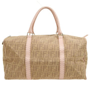 FENDI Zucca Pattern Boston Travel Hand Bag Beige Pink Canvas Leather 21529