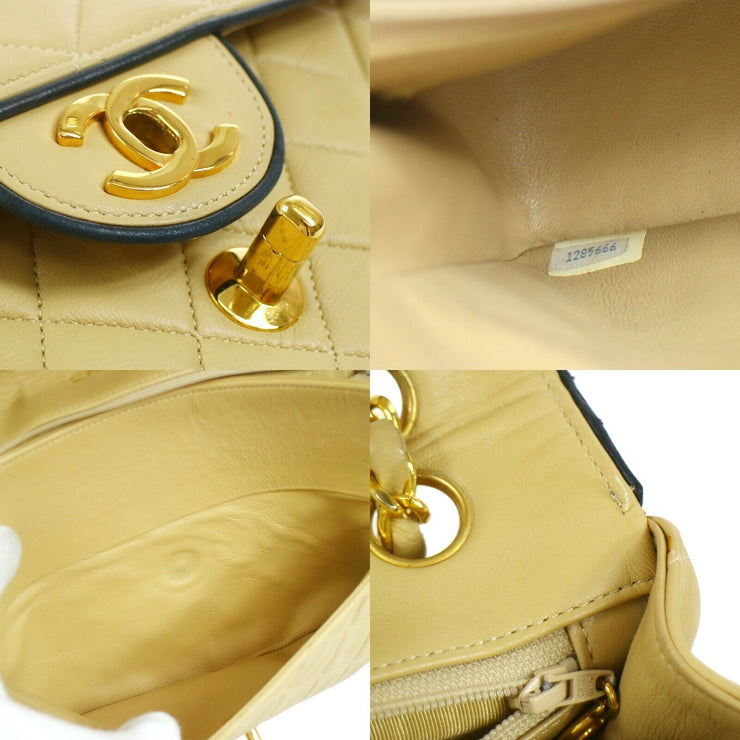 CHANEL Quilted Double Chain Small Shoulder Bag Beige Lambskin 72979