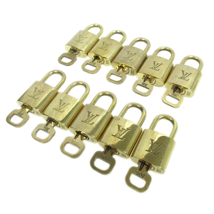 LOUIS VUITTON Padlock & Key Bag Accessories Charm 10 Piece Set Gold 82419