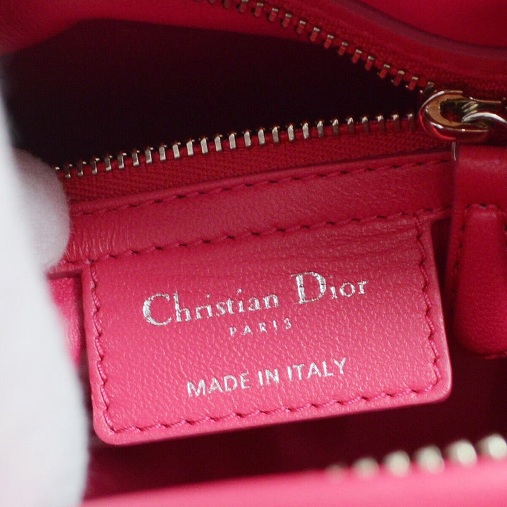 Christian Dior Lady Dior Hand Bag Purse Beige Pink Straw Wool 02-MA-1113 94782