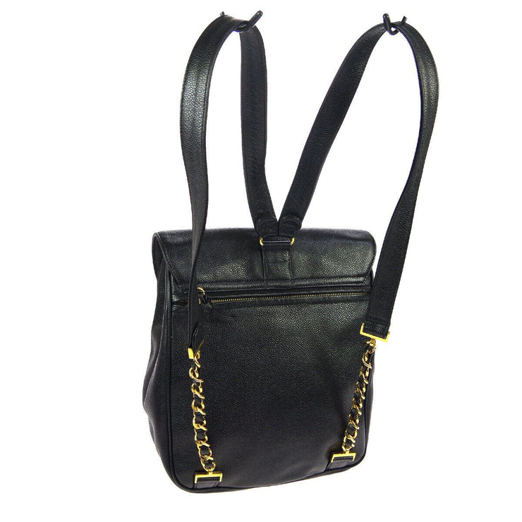 CHANEL CC Chain Backpack Bag 3694088 Purse Black Caviar Skin Leather 02907