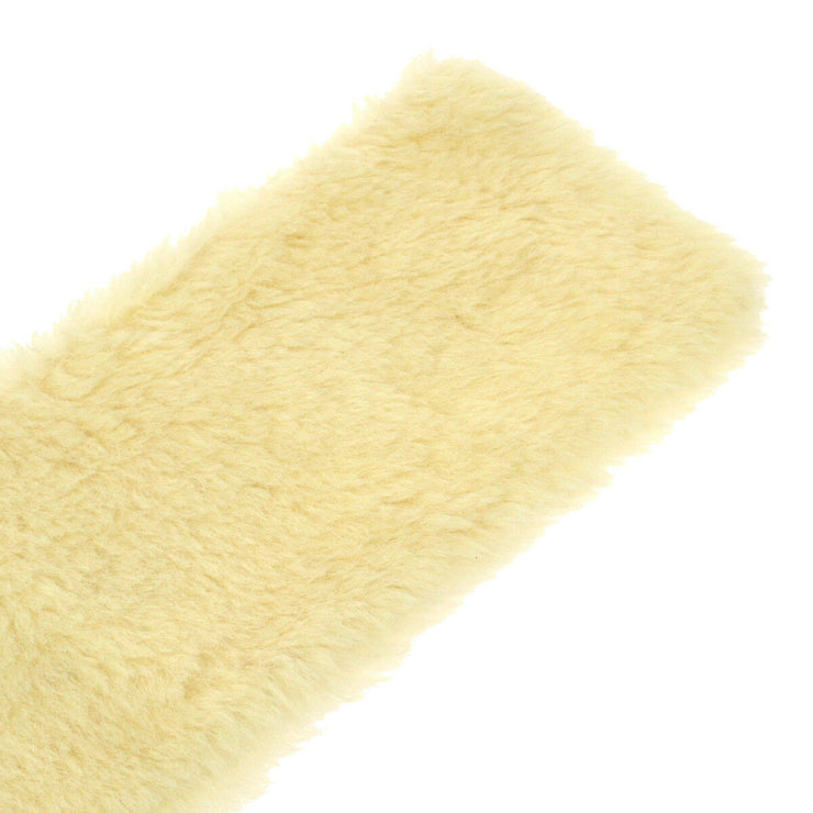 CHANEL CC Logos Fur Shawl Muffler Stole White Black Vintage AK25519e