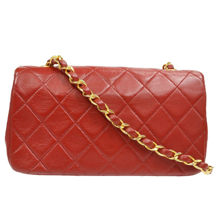 CHANEL Full Flap Quilted CC Chain Shoulder Bag Purse Red Lambskin 1267386 02333