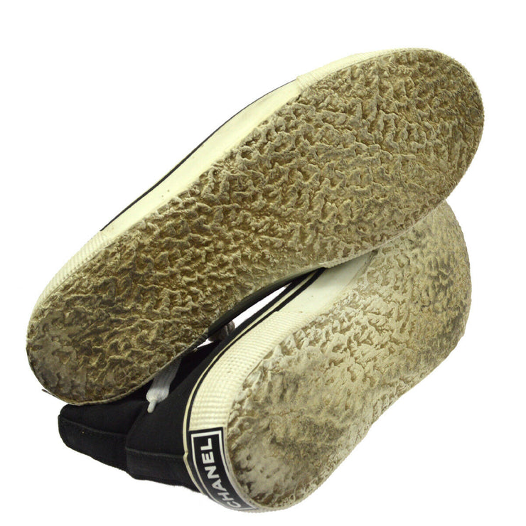 CHANEL Vintage CC Logos Sneakers Shoes Black Canvas #36 AK35532g