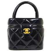 CHANEL Heart Mirror Cosmetic Vanity Hand Bag 3350113 Purse Black Patent 81121
