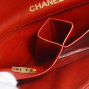 CHANEL Full Flap Quilted CC Chain Shoulder Bag Purse Red Lambskin 1267386 02333
