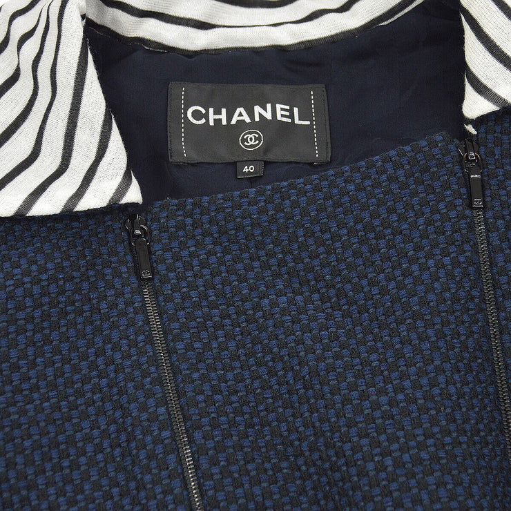 CHANEL P55988V42352 #40 Double Zip Up Long Sleeve Jacket Navy Authentic Y04111k
