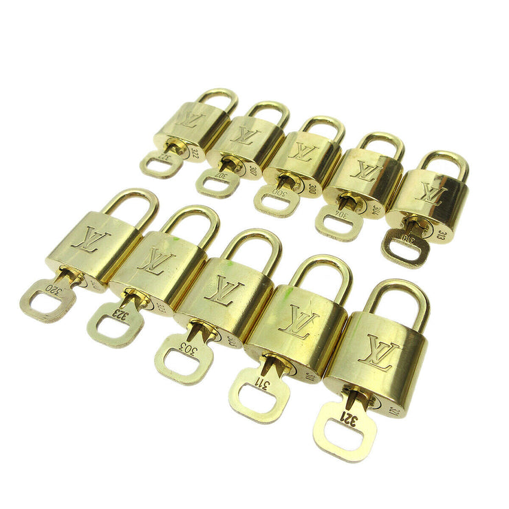 LOUIS VUITTON Padlock & Key Bag Accessories Charm 10 Piece Set Gold 82925