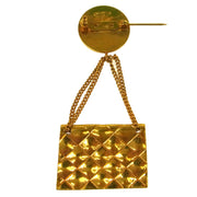 CHANEL Vintage CC Logos Bag Motif Brooch Pin Corsage Gold-Tone AK35531d