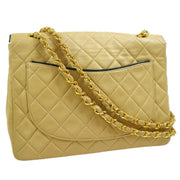 CHANEL Quilted Double Chain Small Shoulder Bag Beige Lambskin 72979