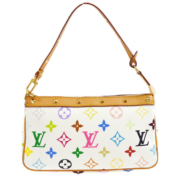 Louis Vuitton M92649 Monogram Multicolor White Pochette Hand Bag Pouch Used  