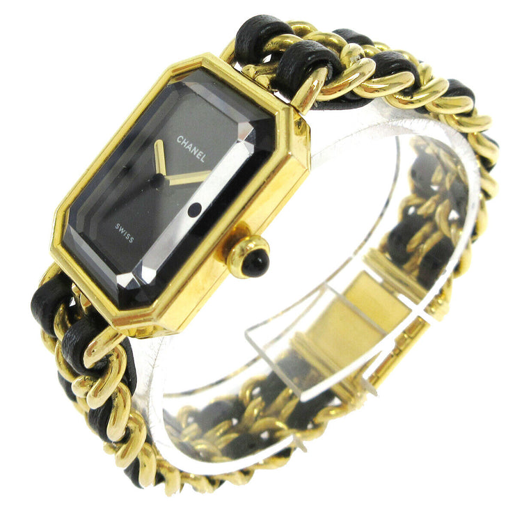 CHANEL Premiere Ladies Wristwatch Quartz Gold Black Leather #M  02980
