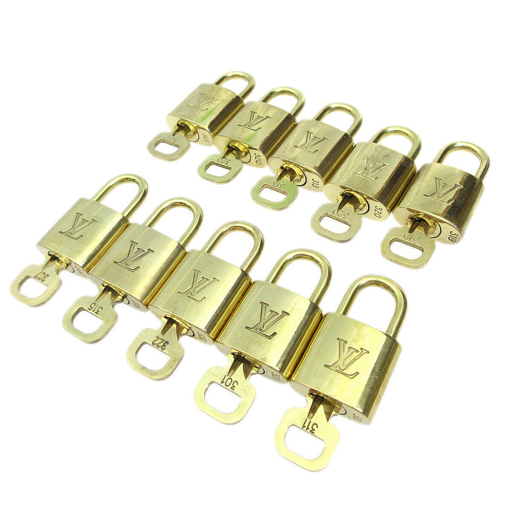 LOUIS VUITTON Padlock & Key Bag Accessories Charm 10 Piece Set Gold 81659