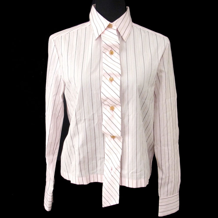 CHANEL Vintage CC Logos Stripe Long Sleeve Shirts Pink #38 T04420