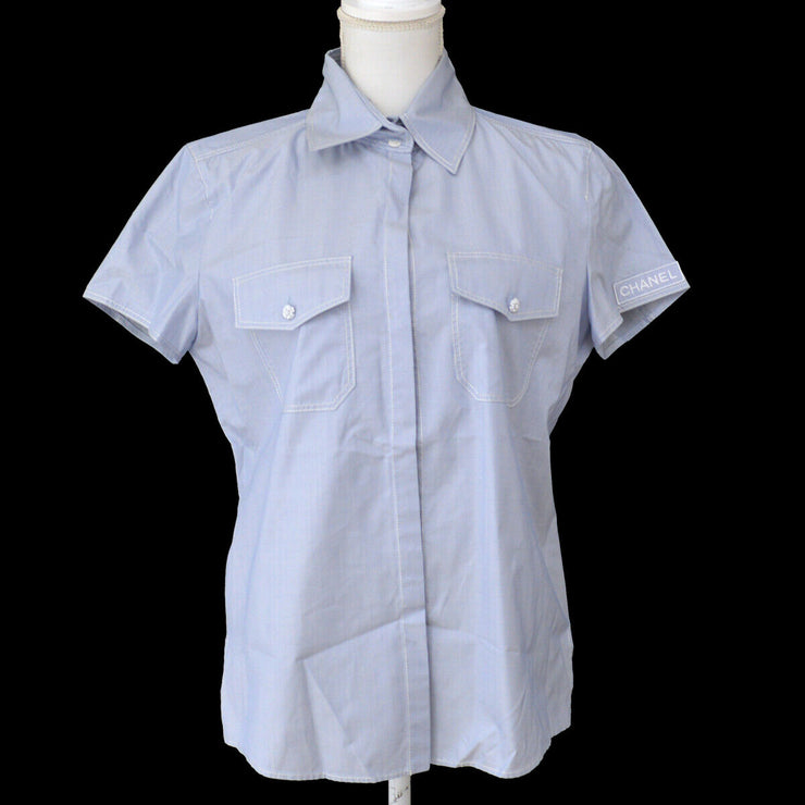 CHANEL CC Short Sleeve Tops Stripe Shirt Blue White #40 NR12966h