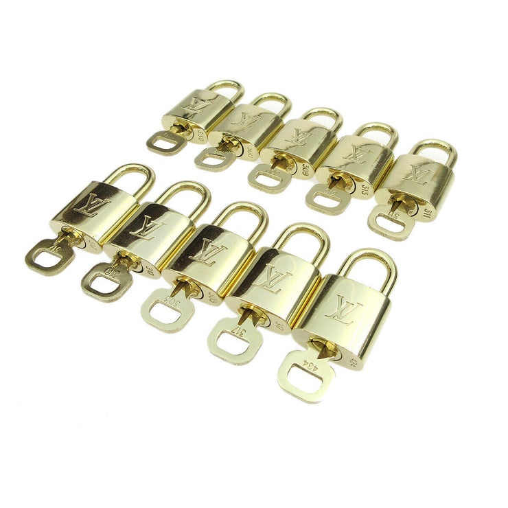 LOUIS VUITTON Padlock & Key Bag Accessories Charm 10 Piece Set Gold 61263