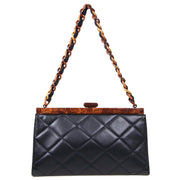 CHANEL Quilted Plastic Chain Hand Bag Black Brown Lambskin 91392