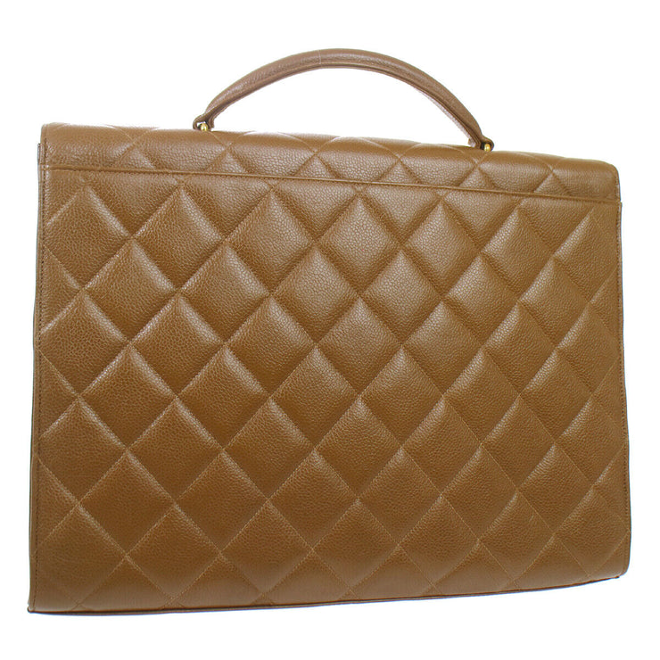 CHANEL Quilted Briefcase Business Hand Bag 3011716 Purse Brown Caviar Skin 10234