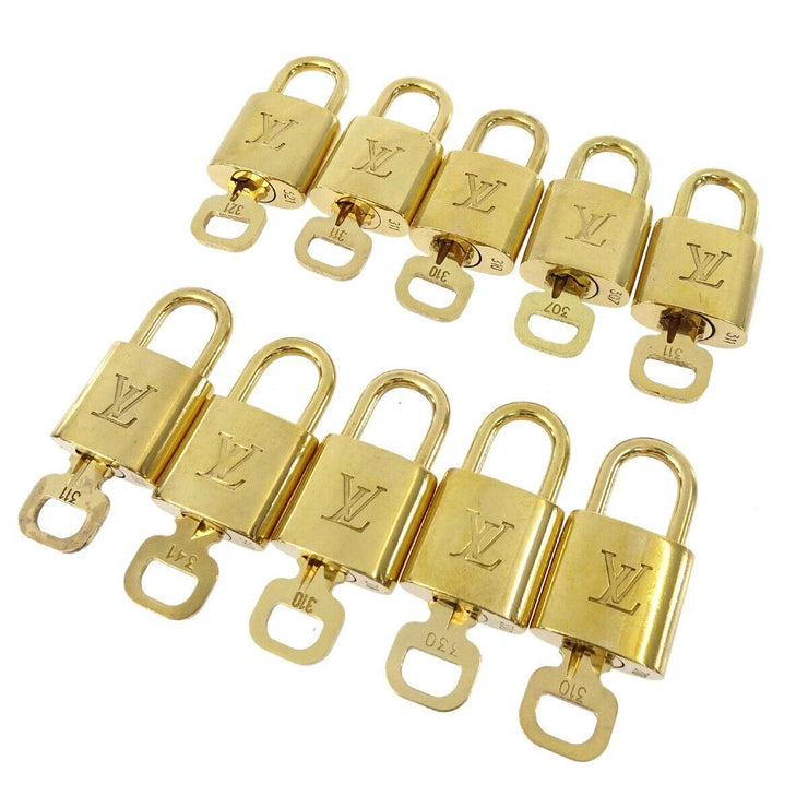 LOUIS VUITTON Padlock & Key Bag Accessories Charm 10 Piece Set Gold 50863
