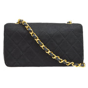 CHANEL Quilted Full Flap Chain Shoulder Bag Black Cotton 1371716 AK38318f