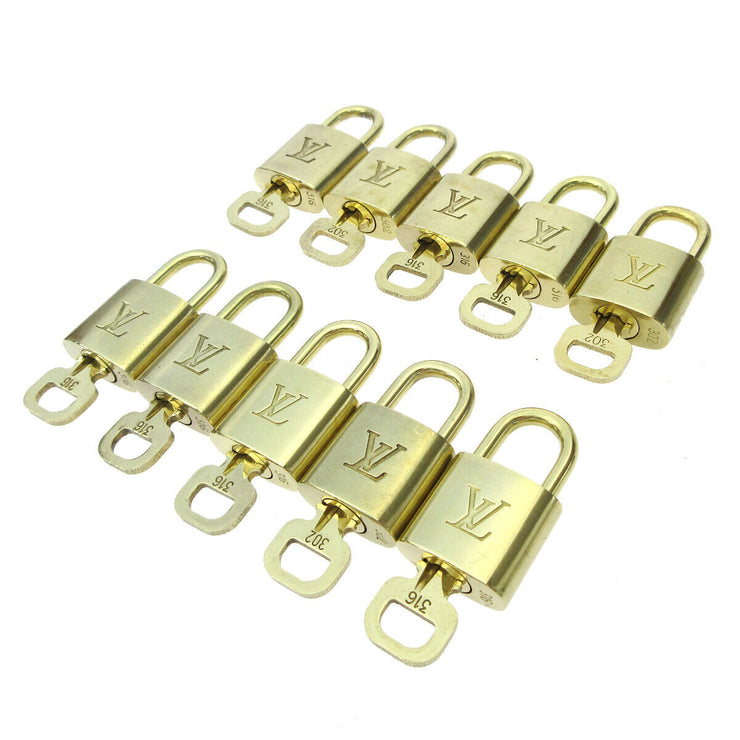 LOUIS VUITTON Padlock & Key Bag Accessories Charm 10 Piece Set Gold 72285