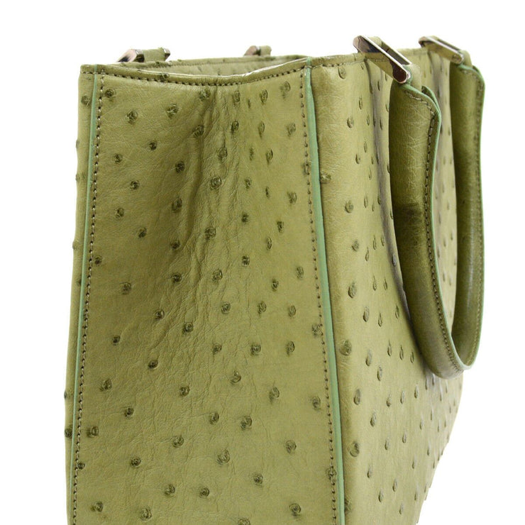 MORABITO Logos Hand Bag Purse Light Green Ostrich Leather 01736