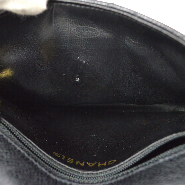 CHANEL Quilted CC Waist Bum Bag Purse Black Caviar Skin Leather 80/32 AK38577b