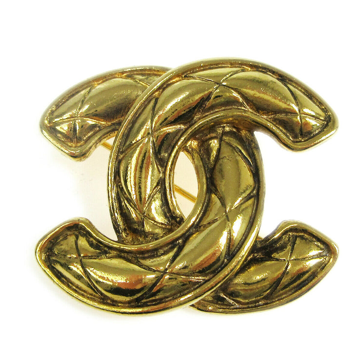 CHANEL CC Logos Quilted Brooch Pin Corsage Gold-Tone 1153 Accessories AK33236h