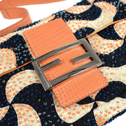 FENDI Baguette Beads Handbag Purse White Orange 2454/26424/018  28019