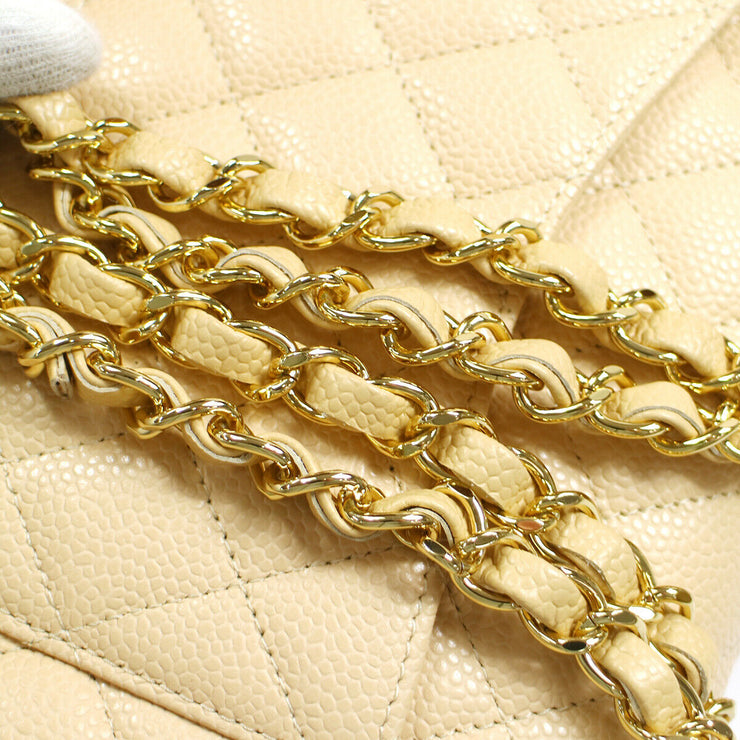 CHANEL Classic Double Flap Medium Shoulder Bag Beige Caviar 19197934 22286